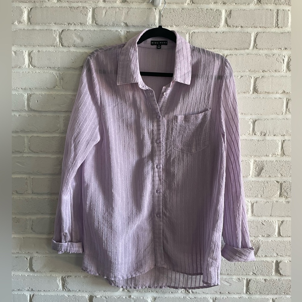 Miou Muse Lilac Button-Up Blouse, Size Small.